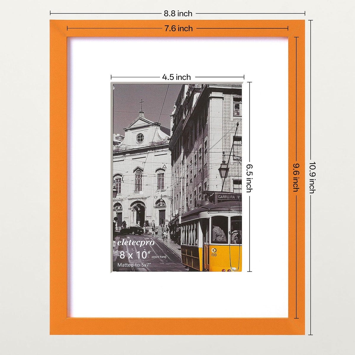 eletecpro 8x10 Picture Frames, Acrylic Cover, Orange, Set of 10 | Display Photo 5x7 with Mat or 8x10 without