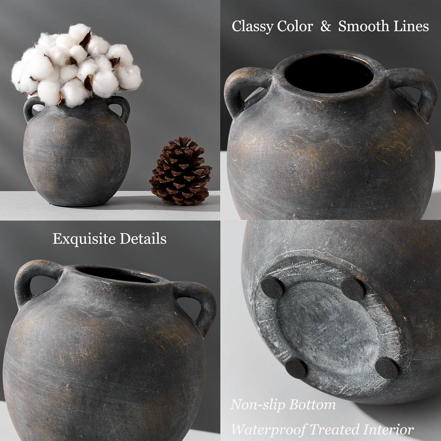 Ceramic Rustic Vase / Black Bronze-5.8 / 5.8 Inch