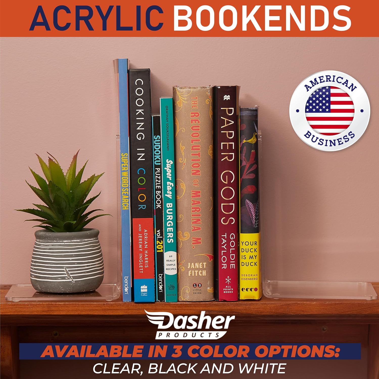 Acrylic Bookends / 4mm Heavy-Duty Non-Skid Holders for DVDs / Clear