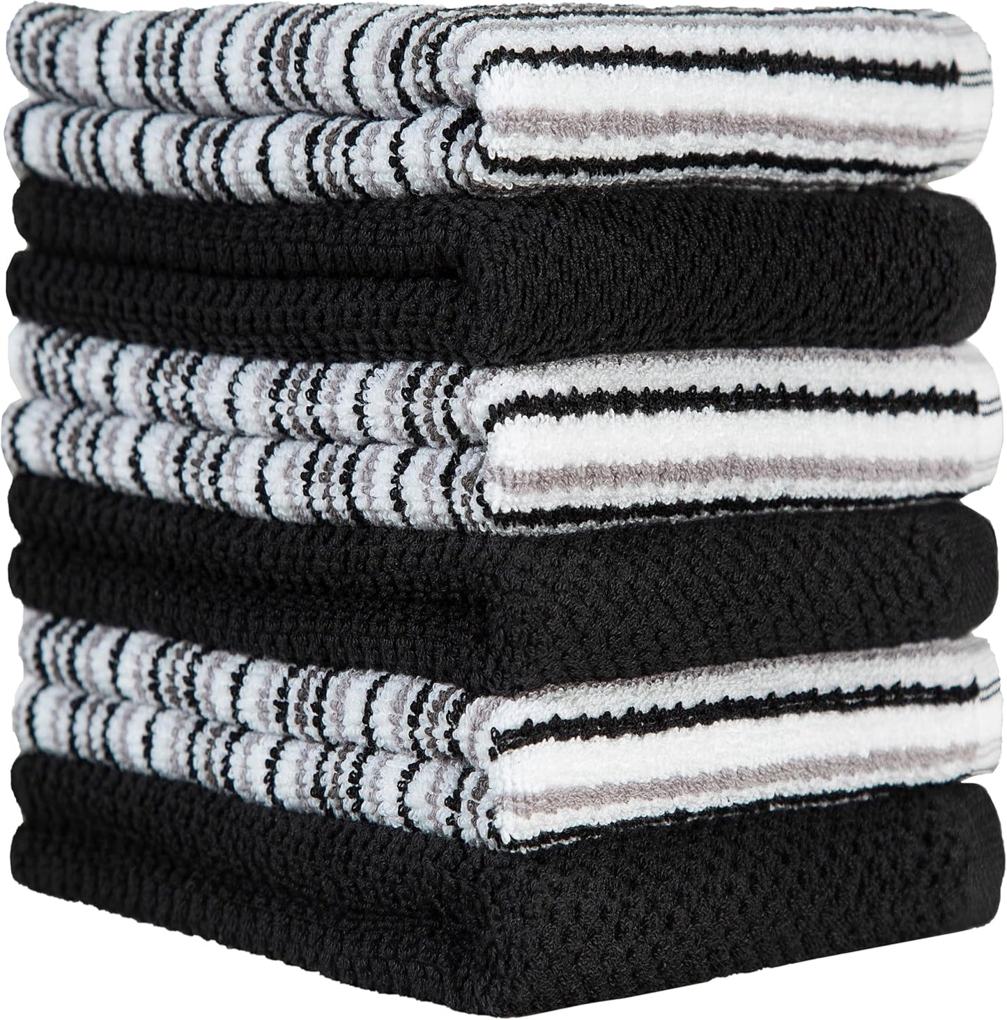 Bumble Kitchen Towels 6 Pack 100% Cotton 16"x26" - Black | 430 GSM Soft Kitchen Hand Towels with Hanging Loop, Highly