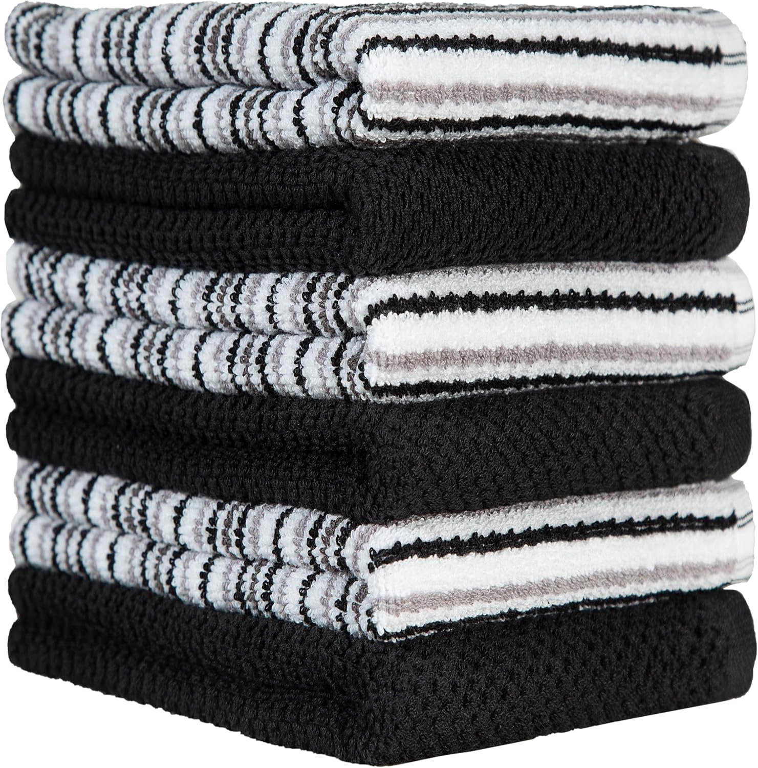 Bumble Kitchen Towels 6 Pack 100% Cotton 16"x26" - Black | 430 GSM Soft Kitchen Hand Towels with Hanging Loop, Highly
