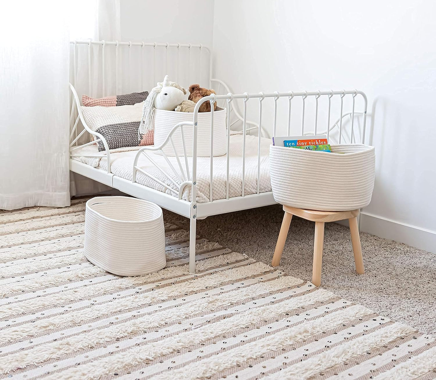 Woven Storage Baskets for Organizing / Full Off-white / 15 x 10 x 9 / Set of 3