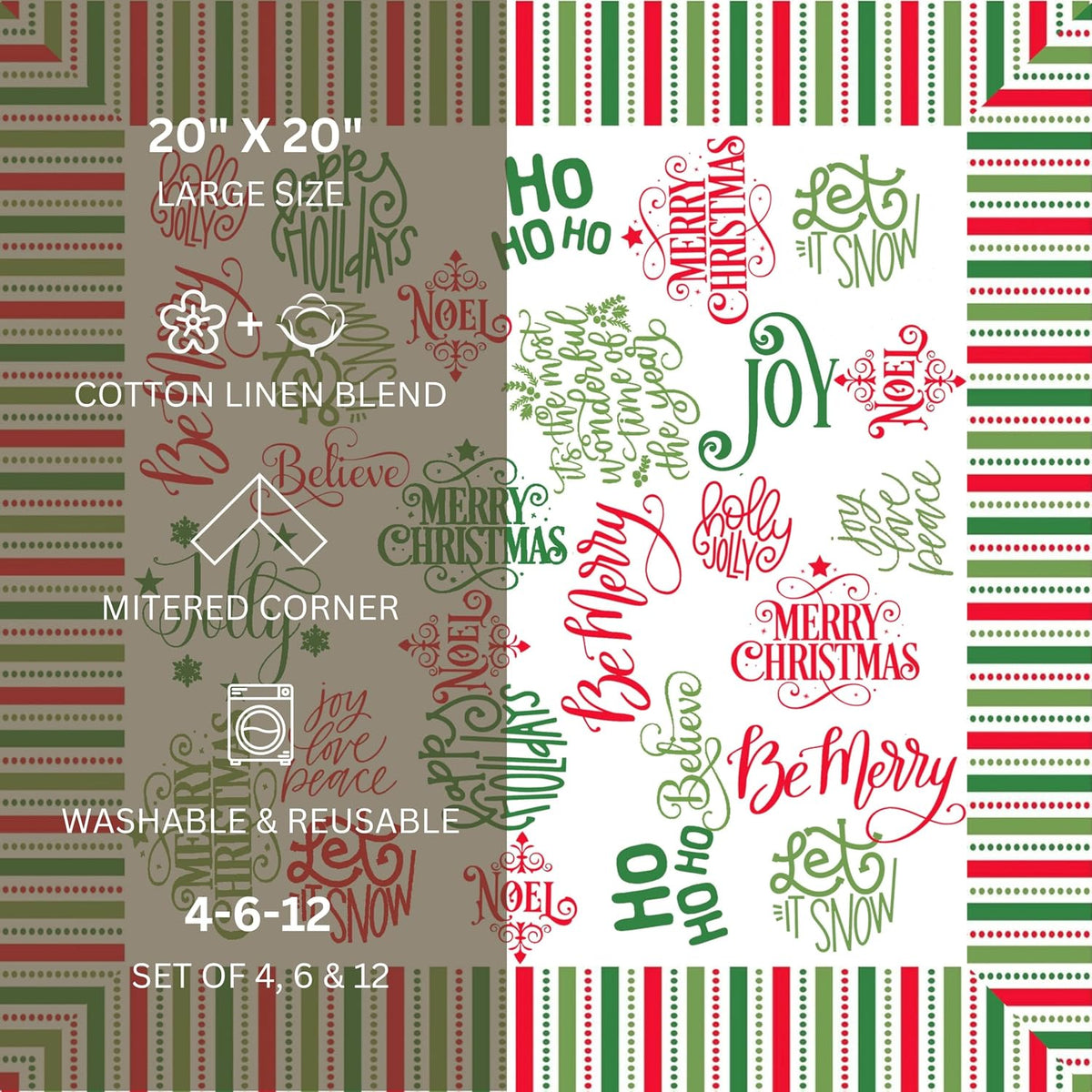 FINGERCRAFT Cloth Napkins Set of 12 Cotton Linen, 20x20 Inch, Holiday Home | Mitered corner, washable, soft, absorbent