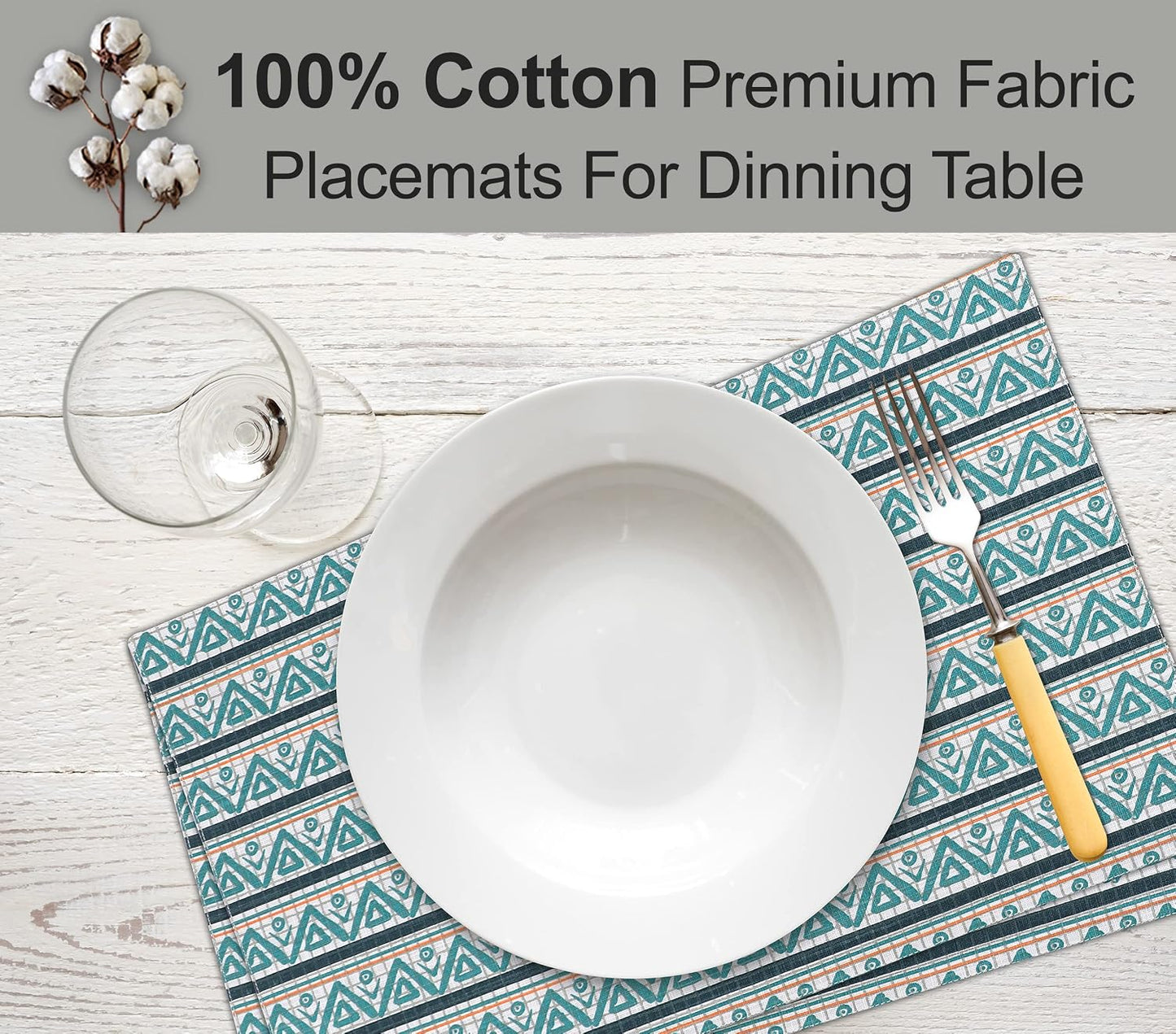 Ruvanti Placemats Set of 6, 100% Cotton Place Mats of 13"x19" – Kite | Heat, Stain resistant, Washable, Non-Slip