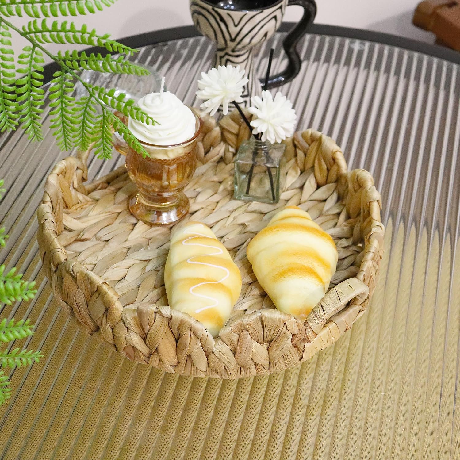 Scalloped Tray / Woven Tray for Ottoman / Water Hyacinth