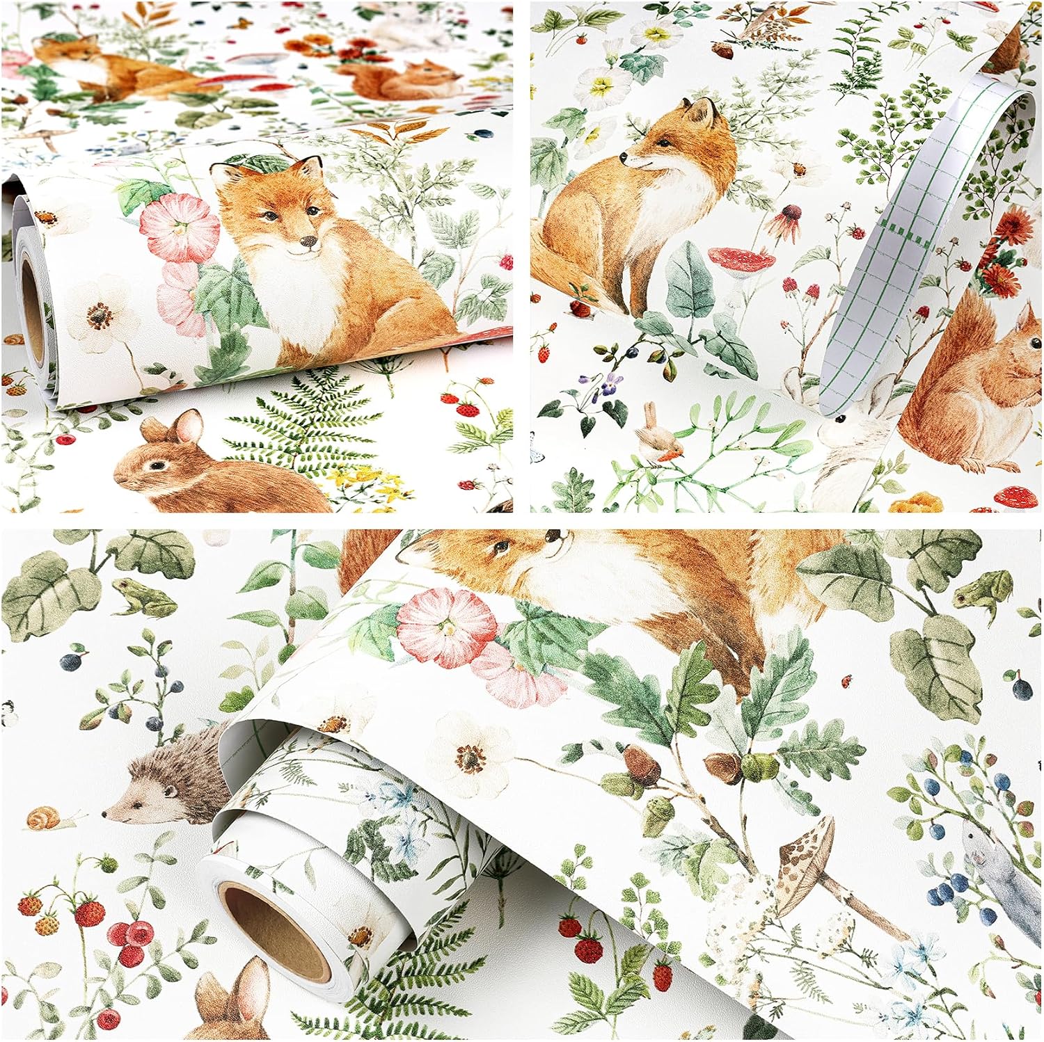 Woodland Wallpaper Stick and Peel Fairytale Forest Animal Wallpaper / 17.5 x 10 / Ft / White