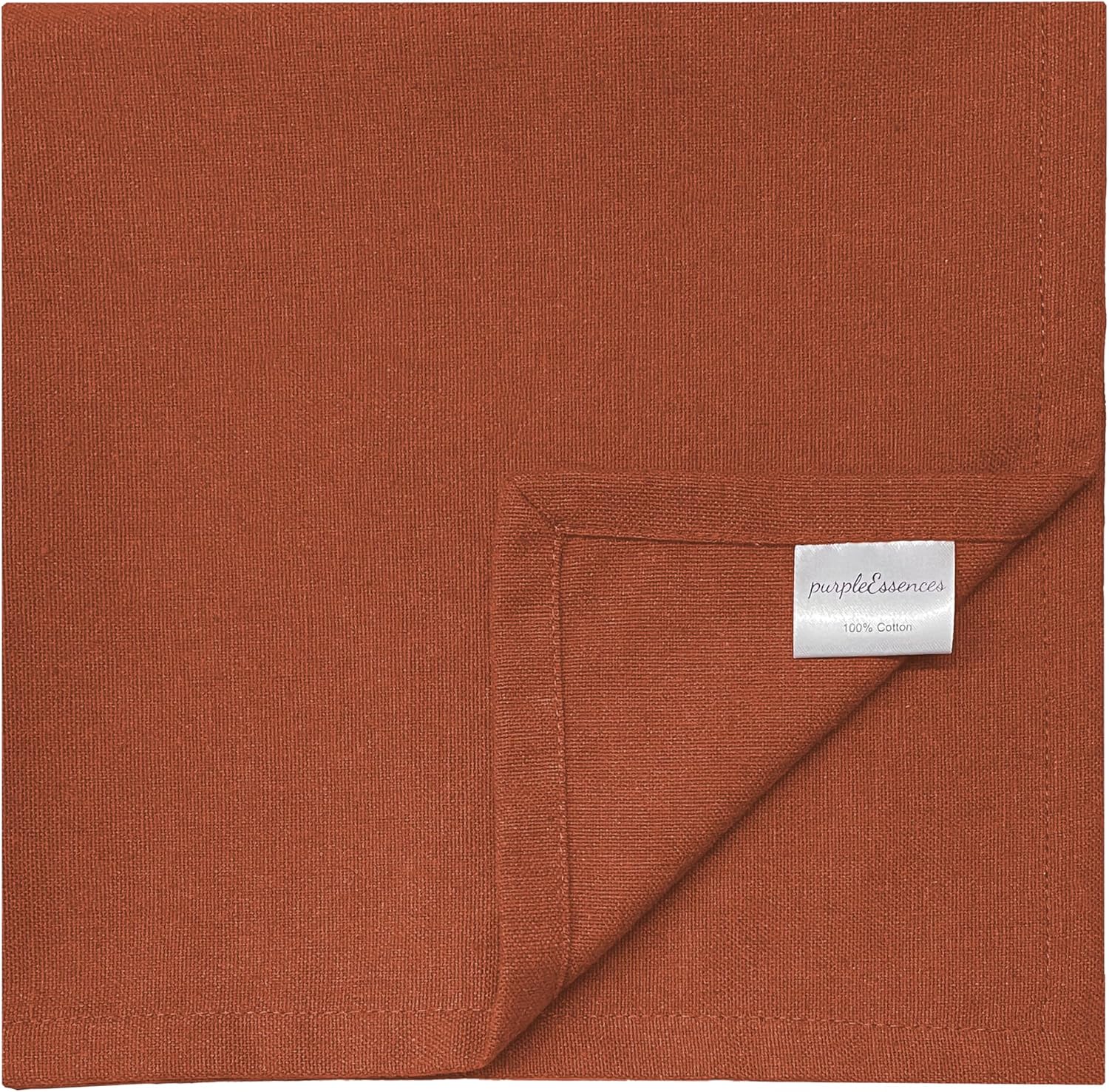 Rust Set of 12 Cloth Dinner Napkins 100% Cotton 18x18 Inch - Soft Durable Washable - Ideal for Farmhouse Party Spring