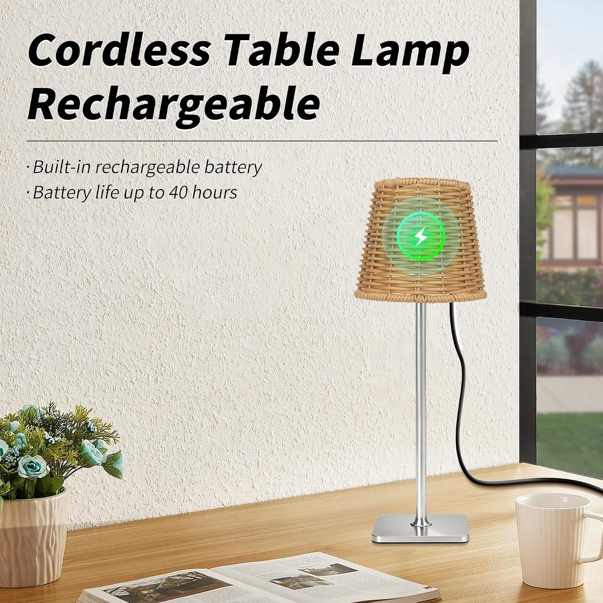 Mr. White Outdoor Waterproof Cordless Wireless Rechargeable Portable Top Touch Battery Operated Powered LED Table Lamp