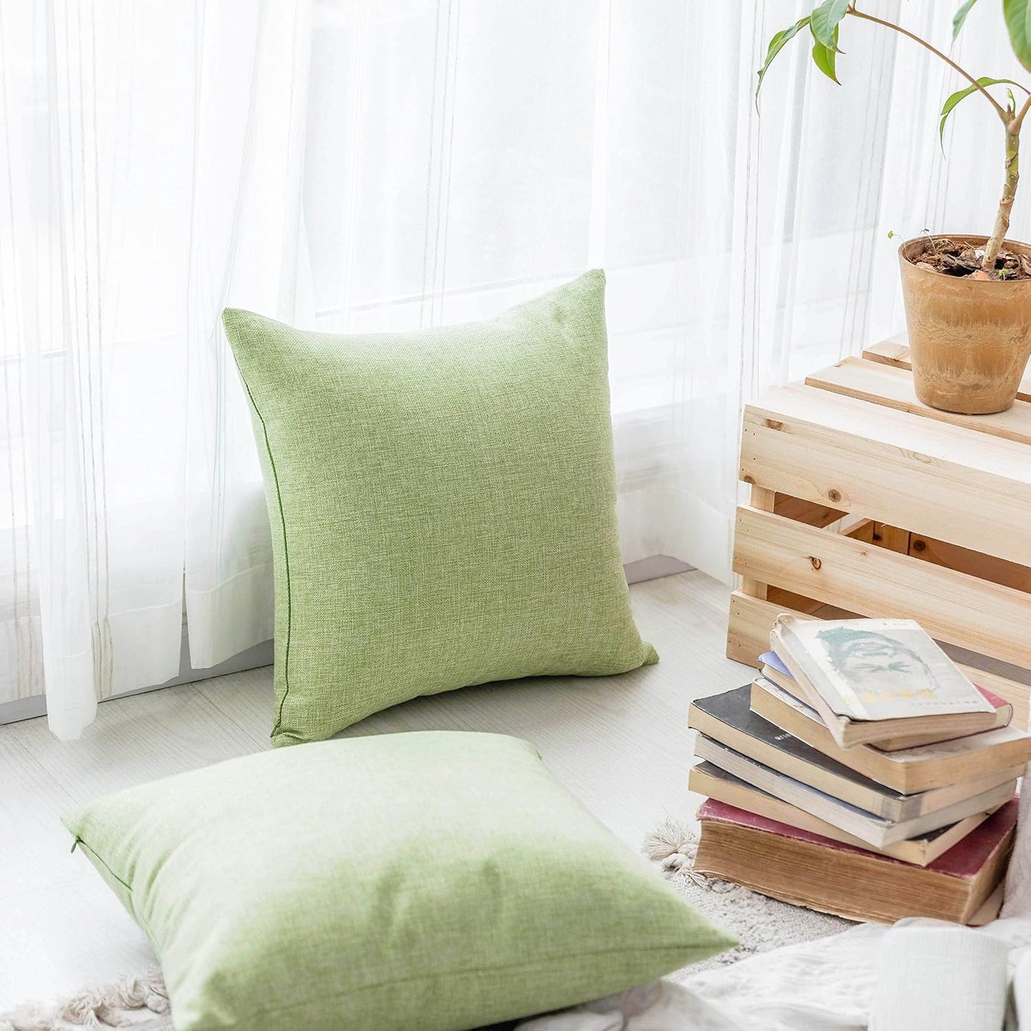 Pillow Covers Linen Textured Decorative Pillowcases for Bed Sage / 18 x 18 / Grass Green / Set of 4