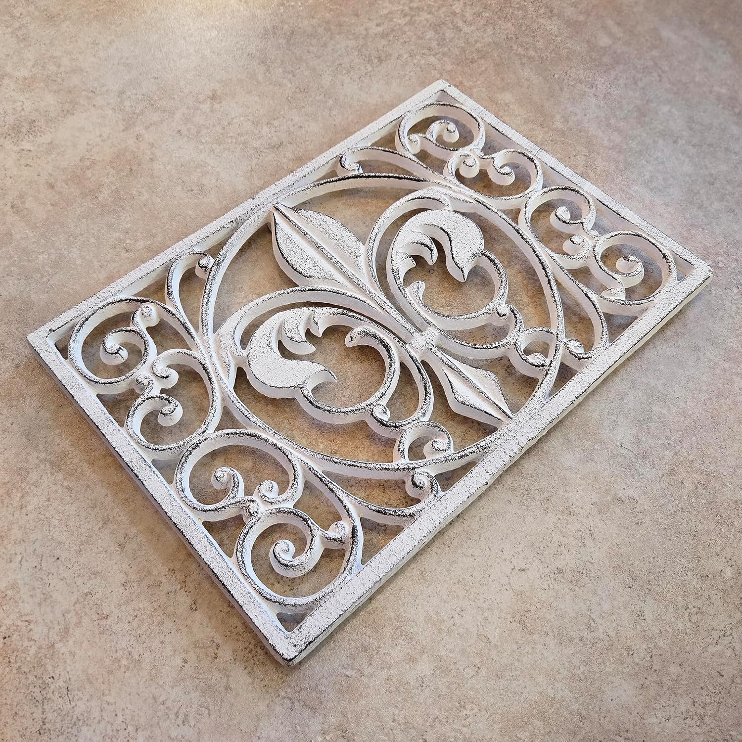 Lulu Decor, Cast Iron 13" x 9" Rectangle Fleur de lis Trivet Set of 2 pcs, for Hot Dishes or Pots - Durable Kitchen Mat