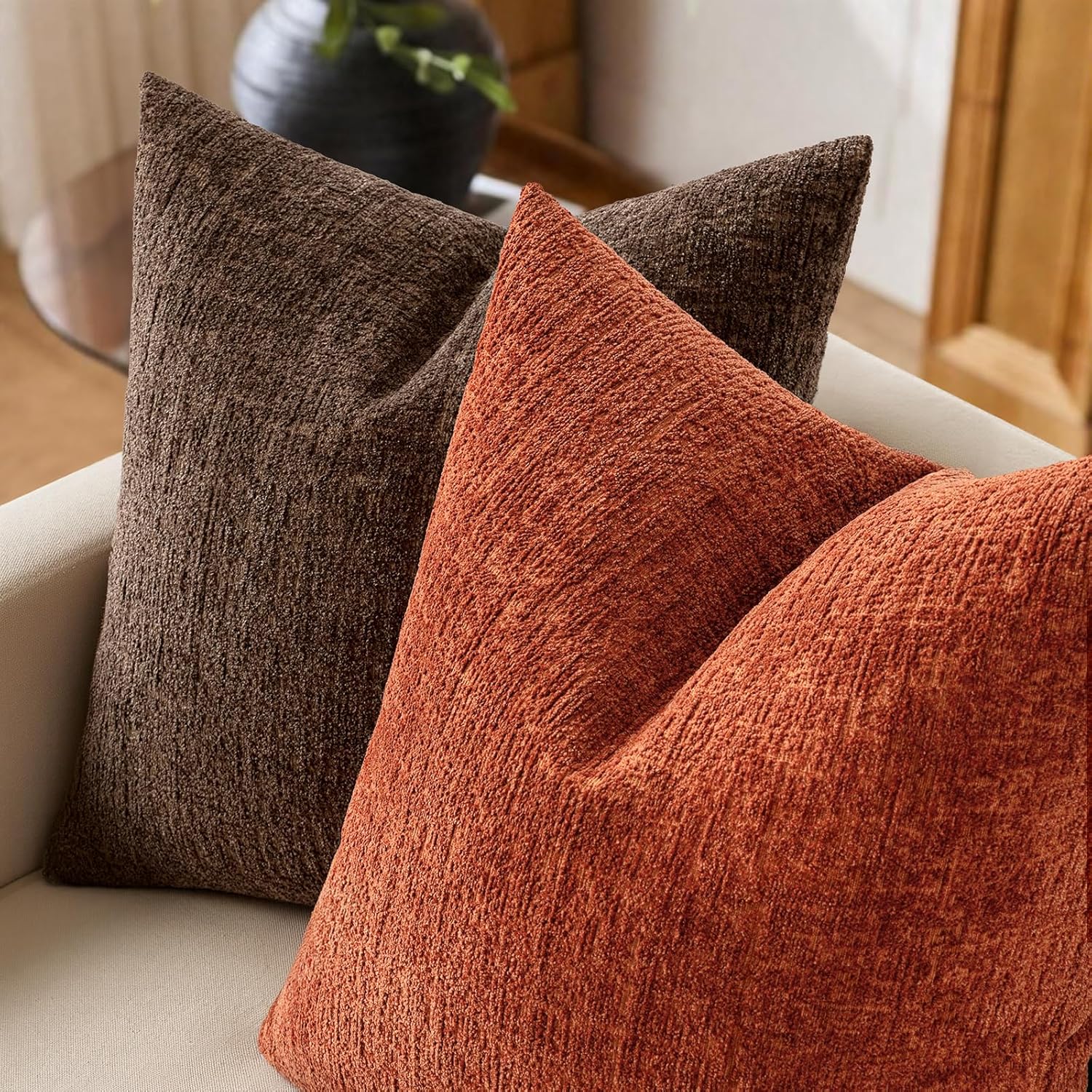 Decorative Throw Pillow Covers Couch Pillow Covers Soft Textured / 18 x 18 / Brown / Set of 2
