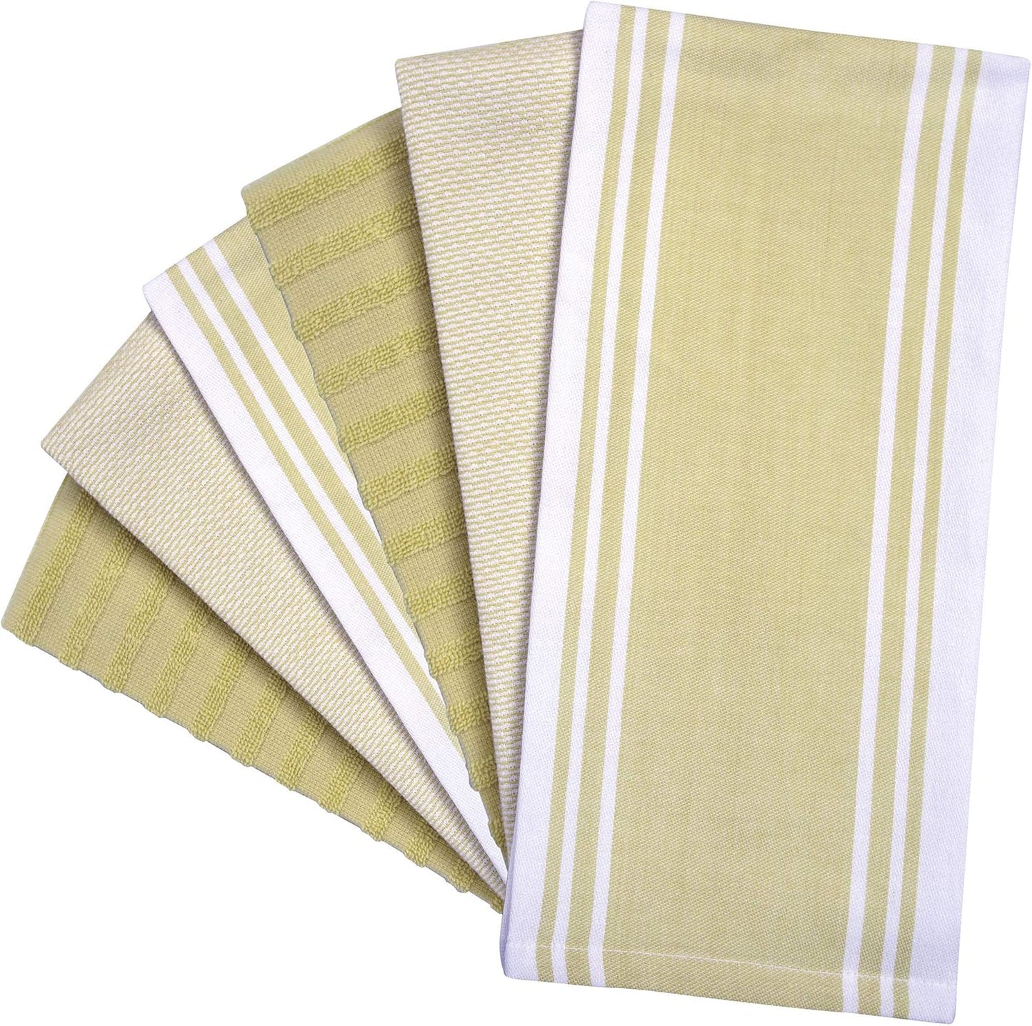 Premium Kitchen Towels 6 Pack 100% Cotton 20"x28" Dish Towels - Sage Wide | Large Flat & Terry Kitchen Linen Set with