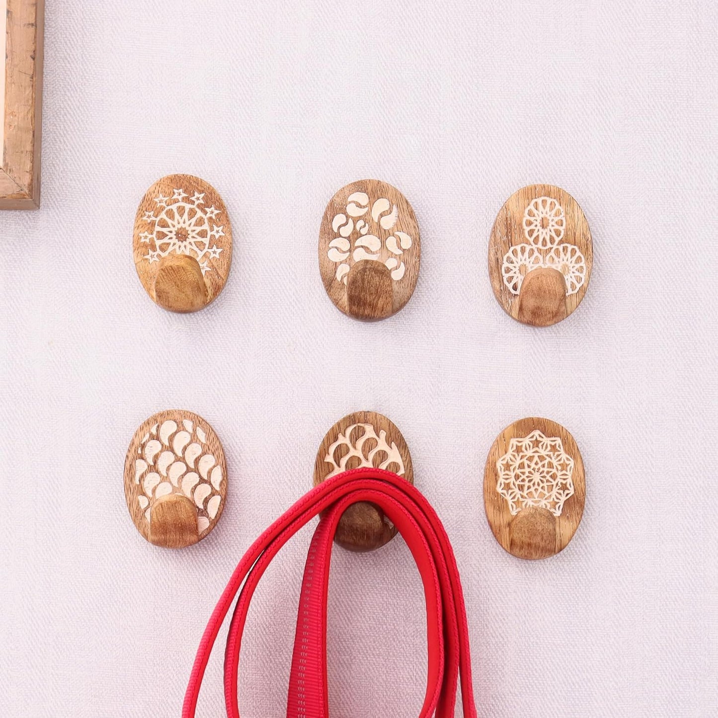 6 Lb Decorative Wood Adhesive Wall Hooks-Boho Peel and Stick Hooks / Brown Style 7 / Set of 6
