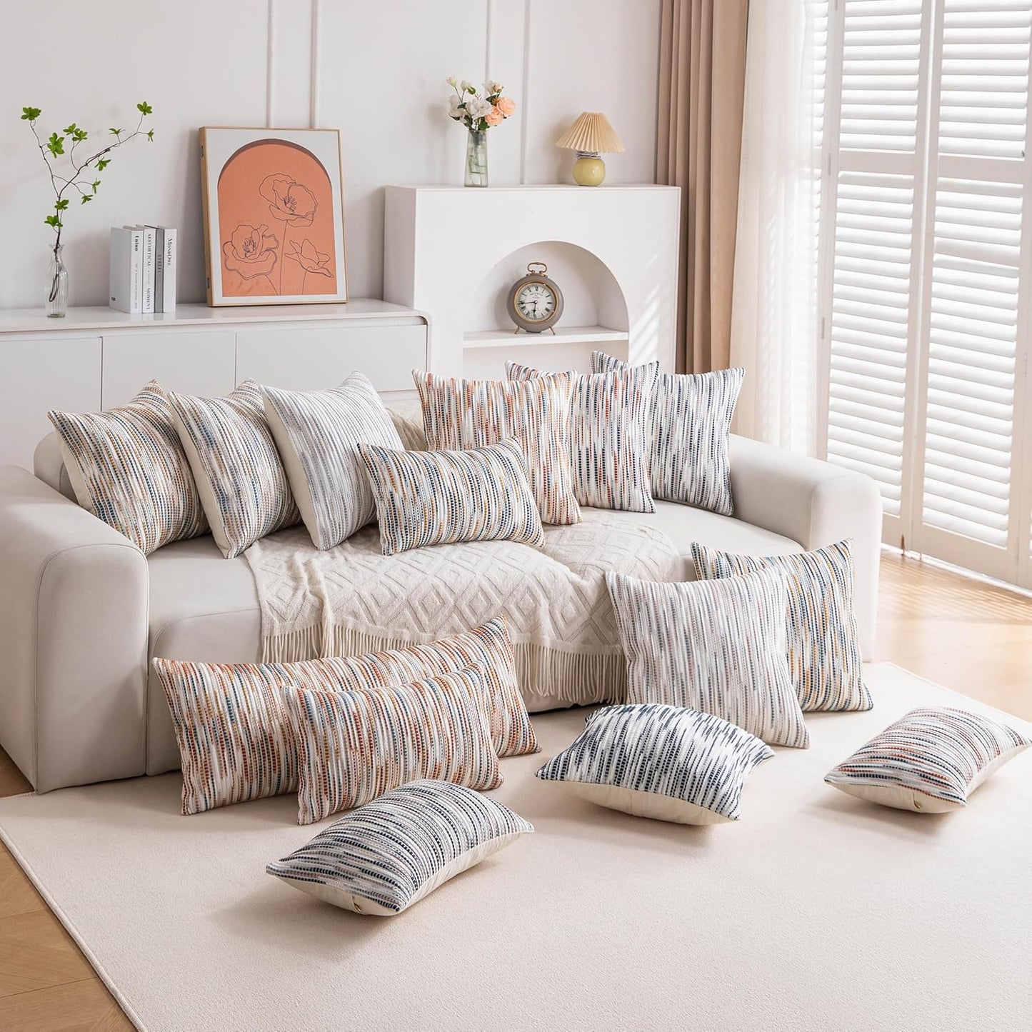 Boho Couch Throw Pillow Covers Grey Blue Striped Decorative / Blue Grey Striped / 18 x 18 / Set of 2