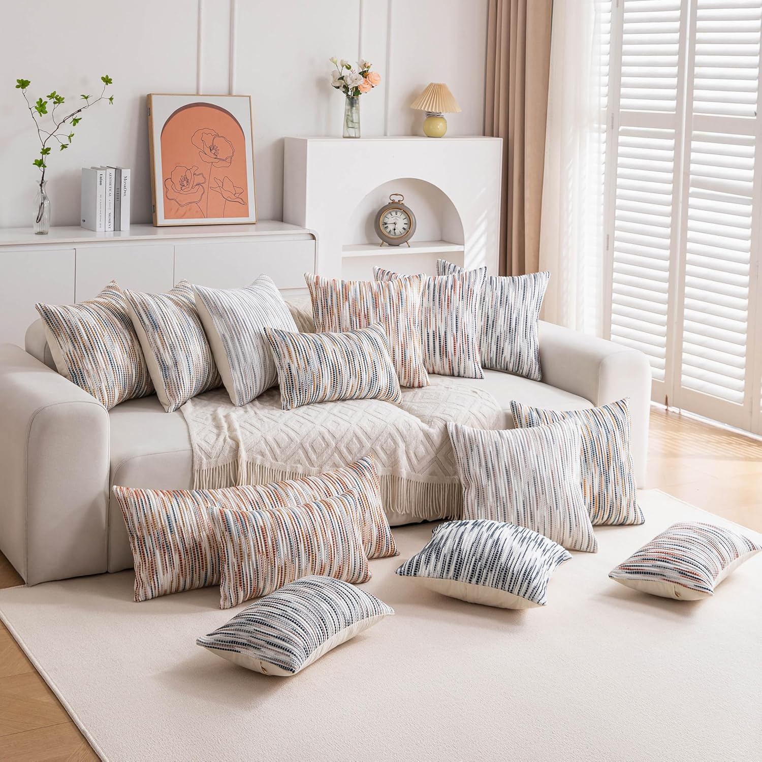 Boho Couch Throw Pillow Covers Grey Blue Striped Decorative / Blue Grey Striped / 18 x 18 / Set of 2