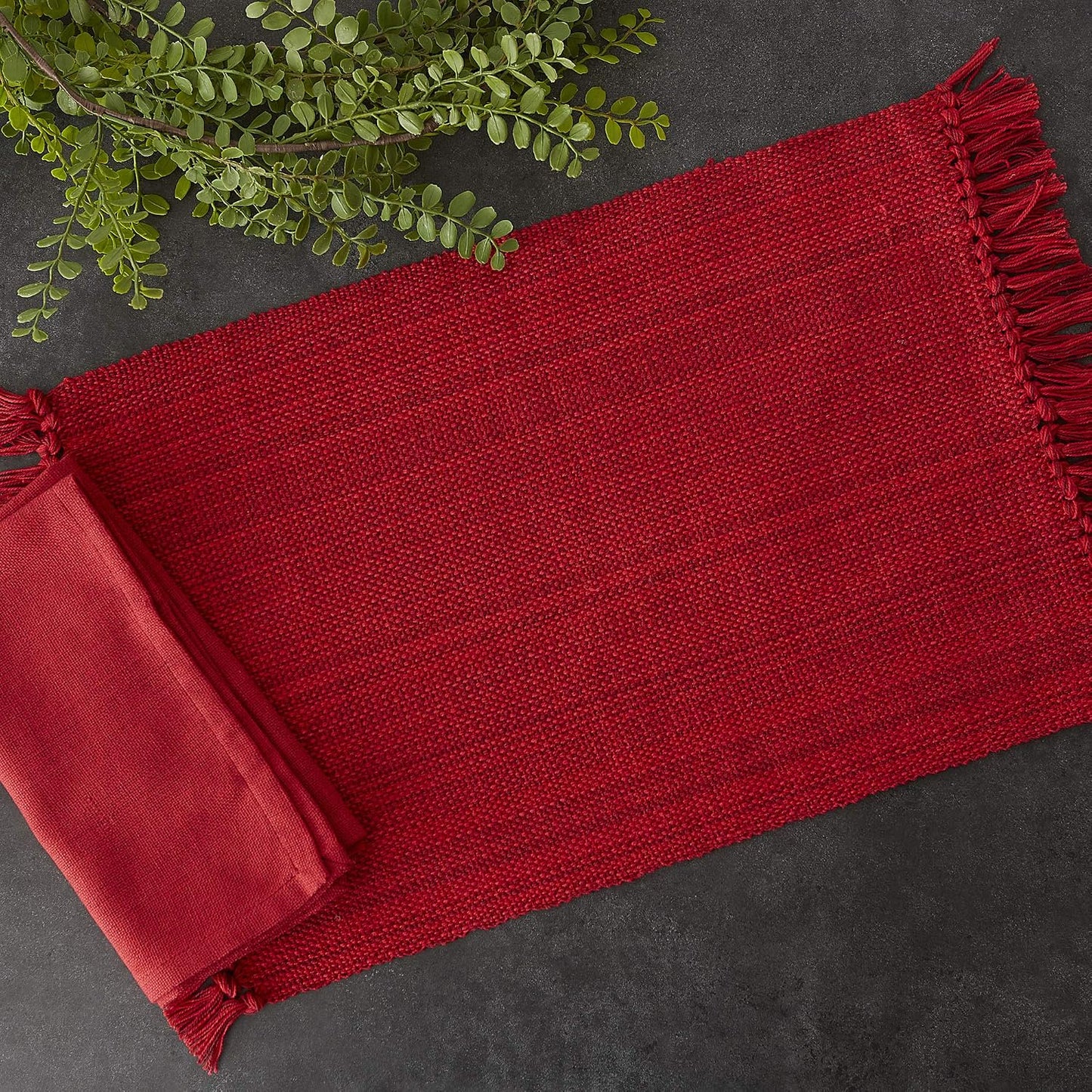 DII Variegated Tabletop Collection, Placemat Set3x19, Tango Red, 6 Piece