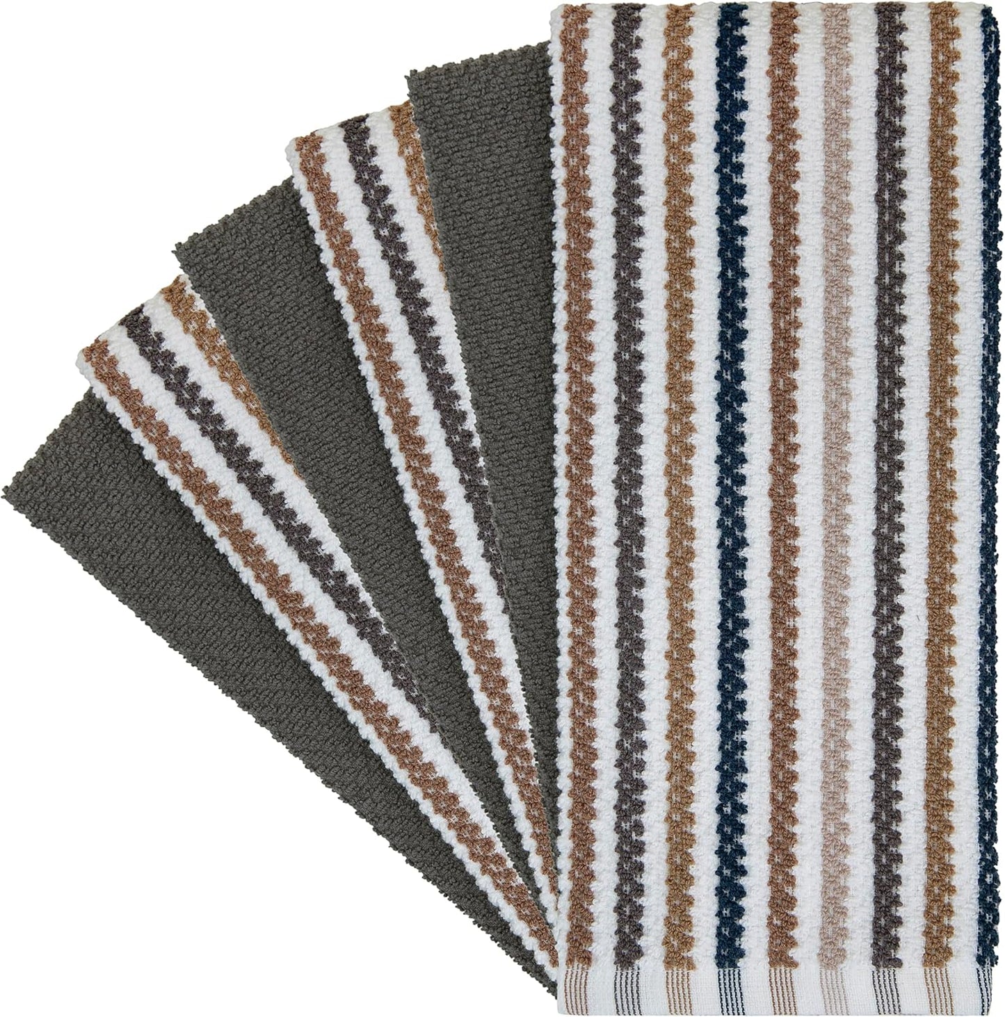 Bumble Kitchen Towels 6 Pack 100% Cotton 16"x26" - Grey Wide Stripe | 430 GSM Soft Kitchen Hand Towels with Hanging