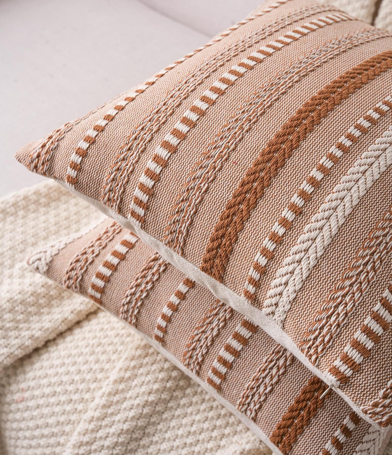 Boho Throw Pillow Covers / Brown / 18 x 18 / Set of 2