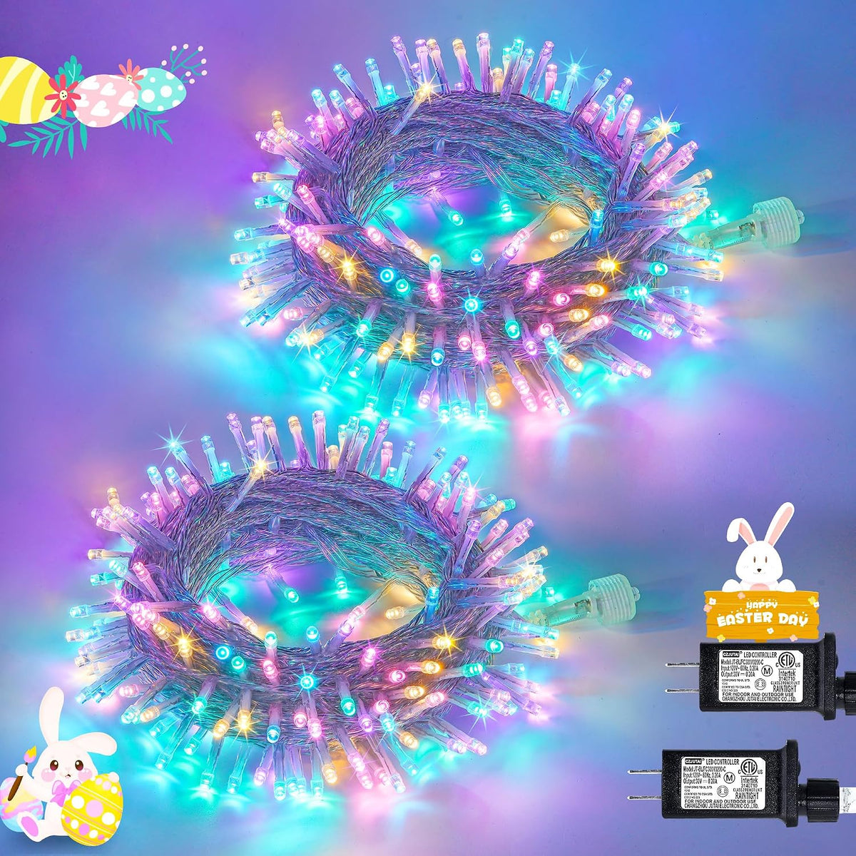 JMEXSUSS 2 Pack 100 LED Easter String Lights Indoor Outdoor
