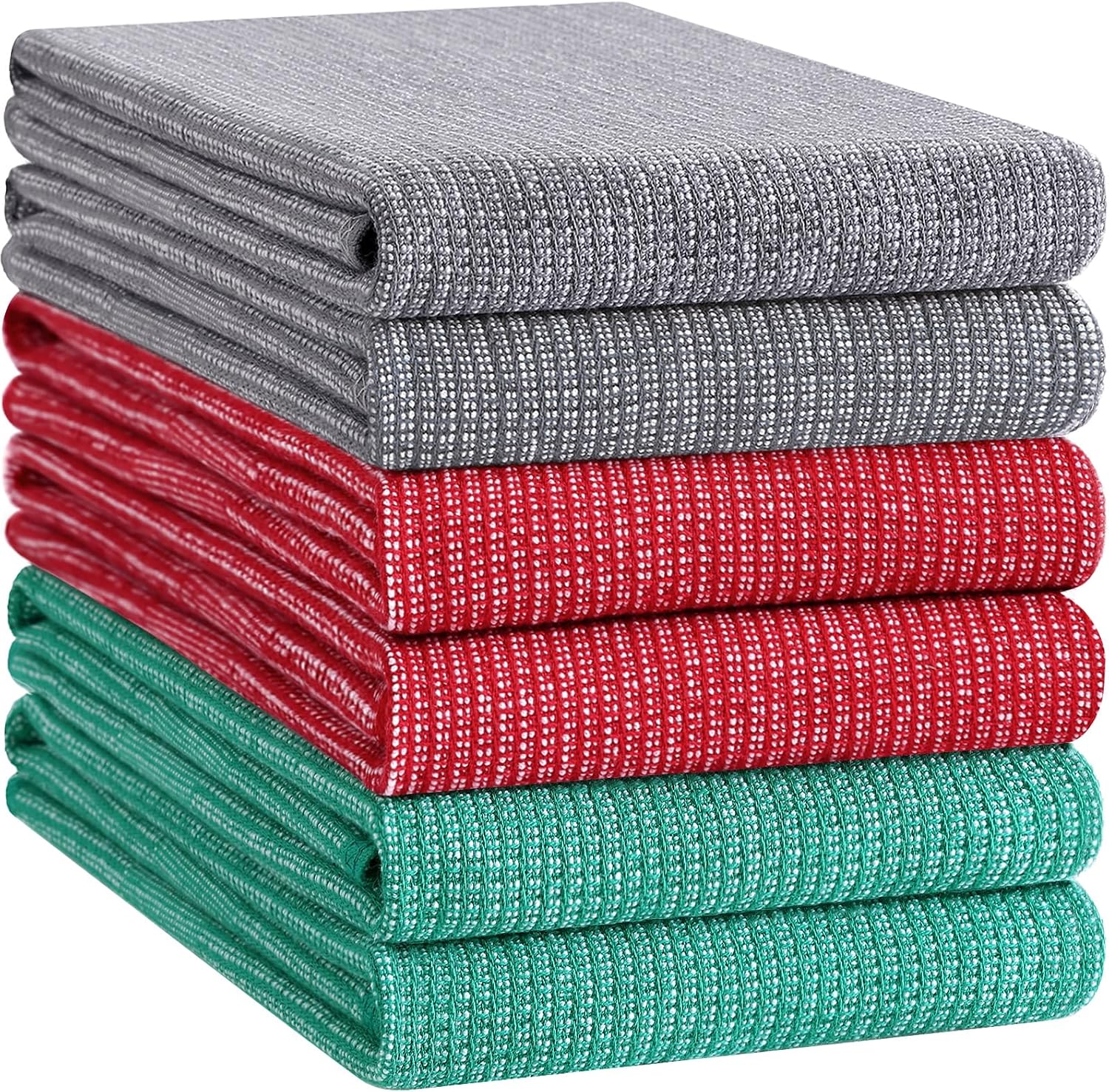 Homaxy 380 GSM Cotton Premium Kitchen Towels 6 Pack, 18"x 28", Mix | Flat and Terry Dish Towels, Highly Absorbent Tea