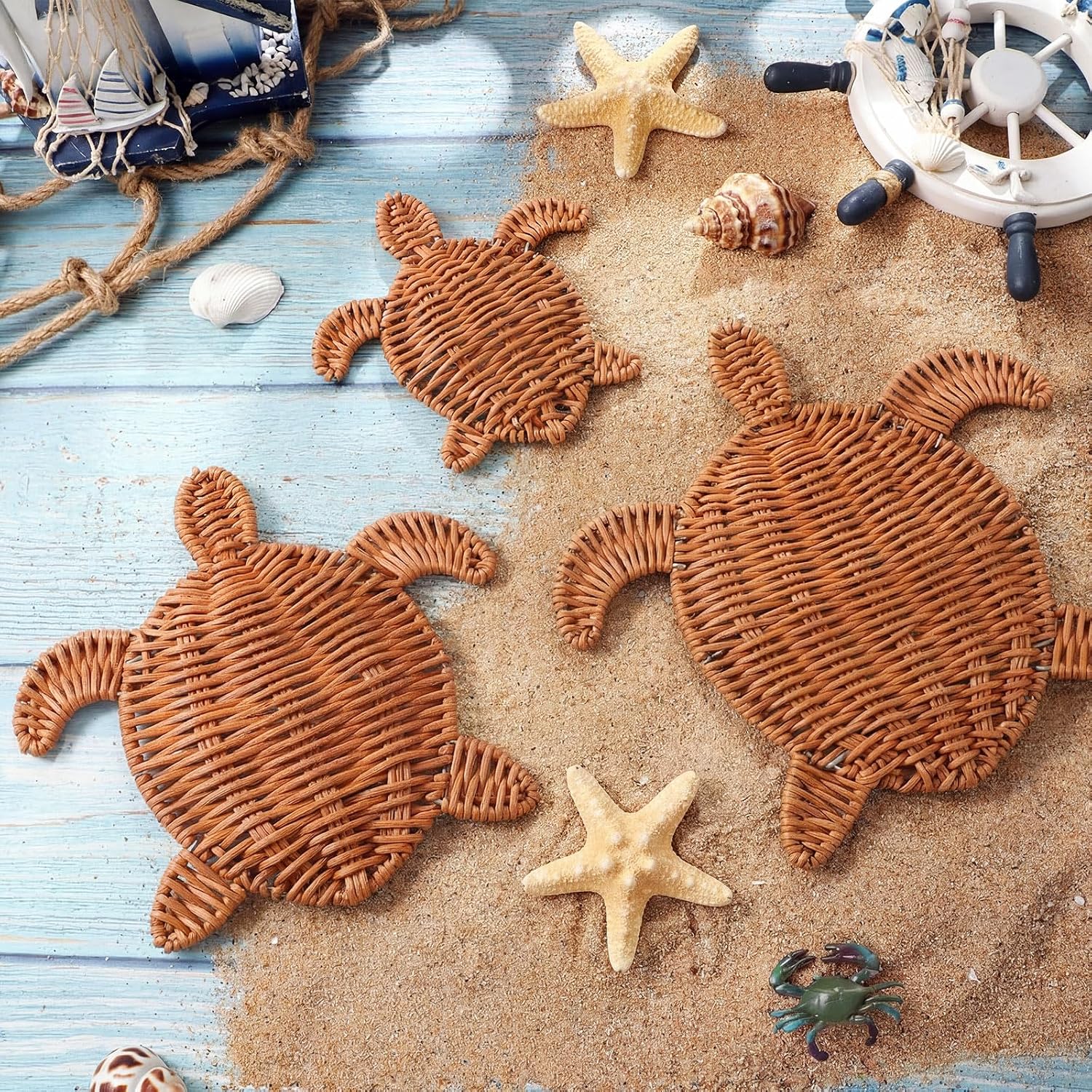 Sea Turtle Wicker Wall Decor 3 Size Handmade Coastal Summer Rattan Wall Art Decor Beach / Set of 3