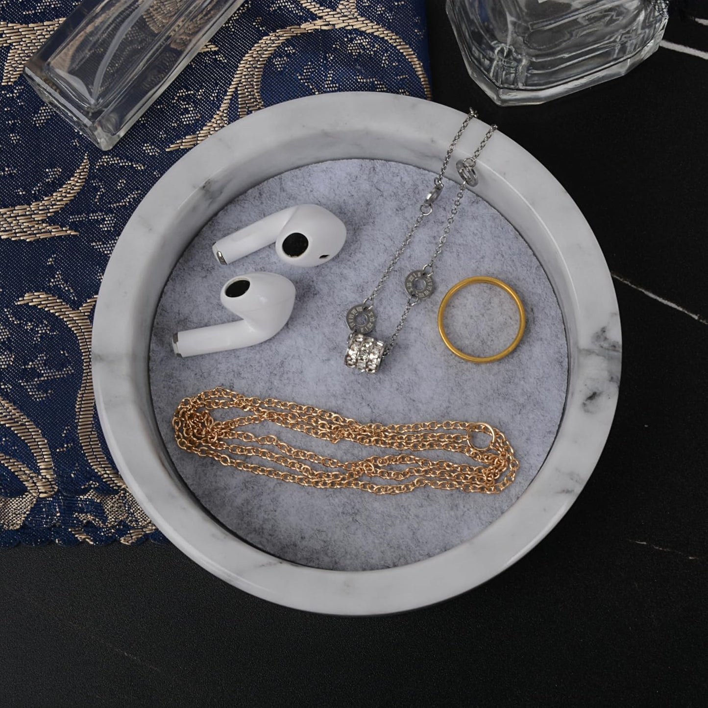 Small Round Marble Tray / White / 4.8 Inch