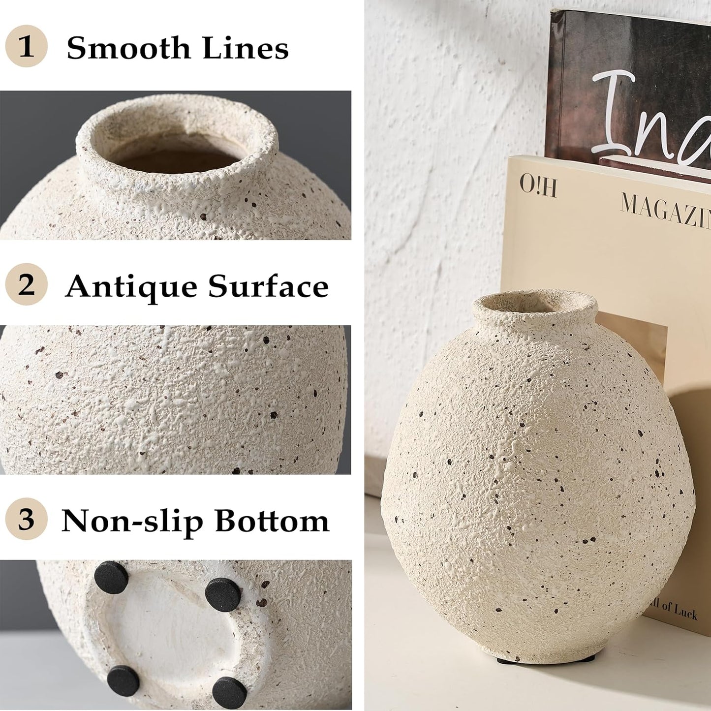 Ceramic Flower Vase / Cream-white- 6.22 / 6.22 Inch