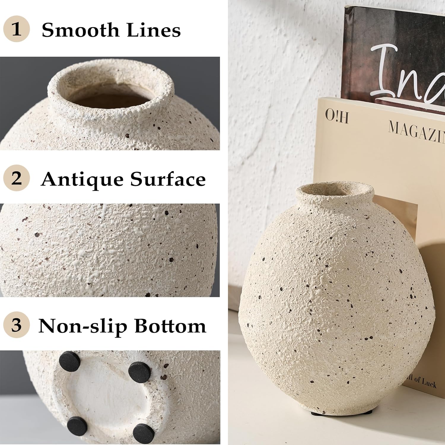 Ceramic Flower Vase / Cream-white- 6.22 / 6.22 Inch