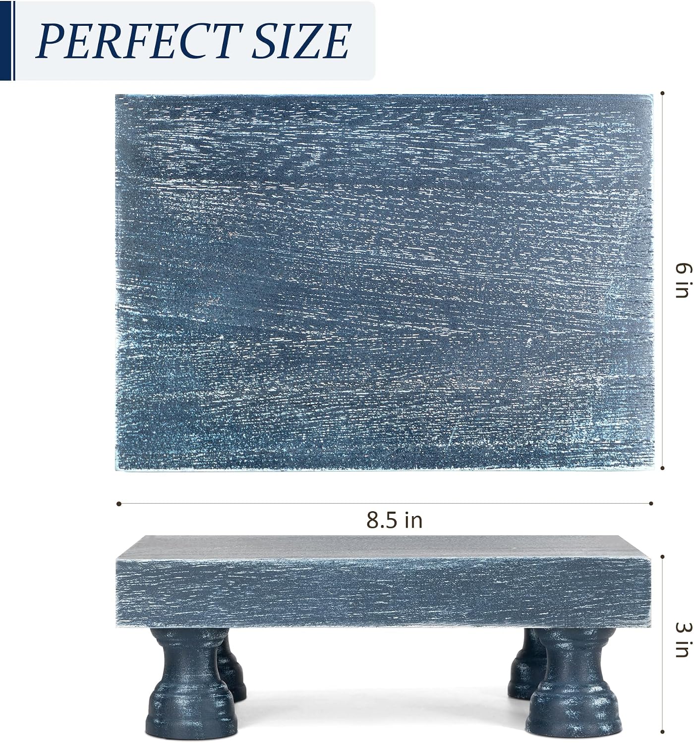 EOSAHR Square Wood Riser Display Stand for Dusty Blue Bathroom Decor, Blue | 8.5" Display Riser, Plant Stand, Perfume