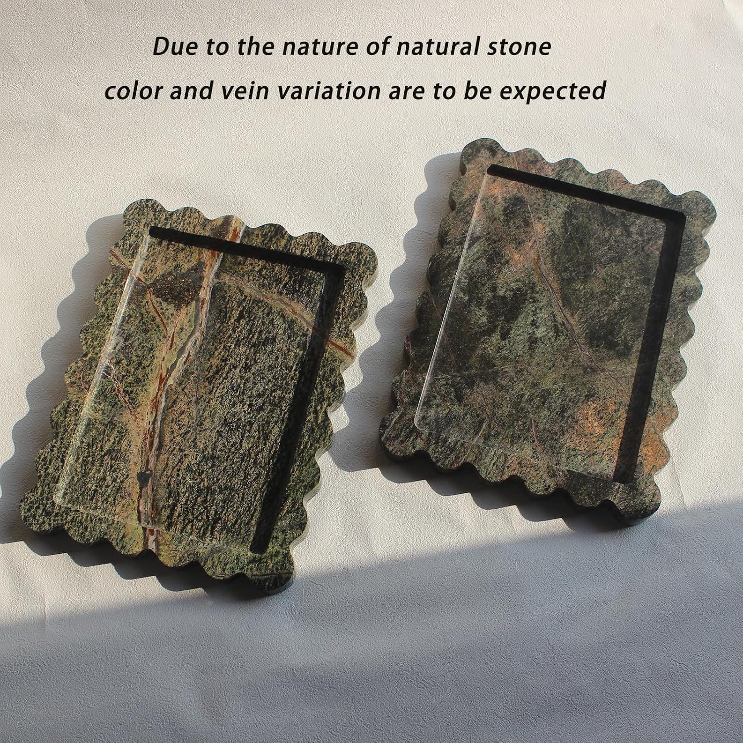 Natural Scalloped Marble Tray / Rainforest Green / 10.8 x 8