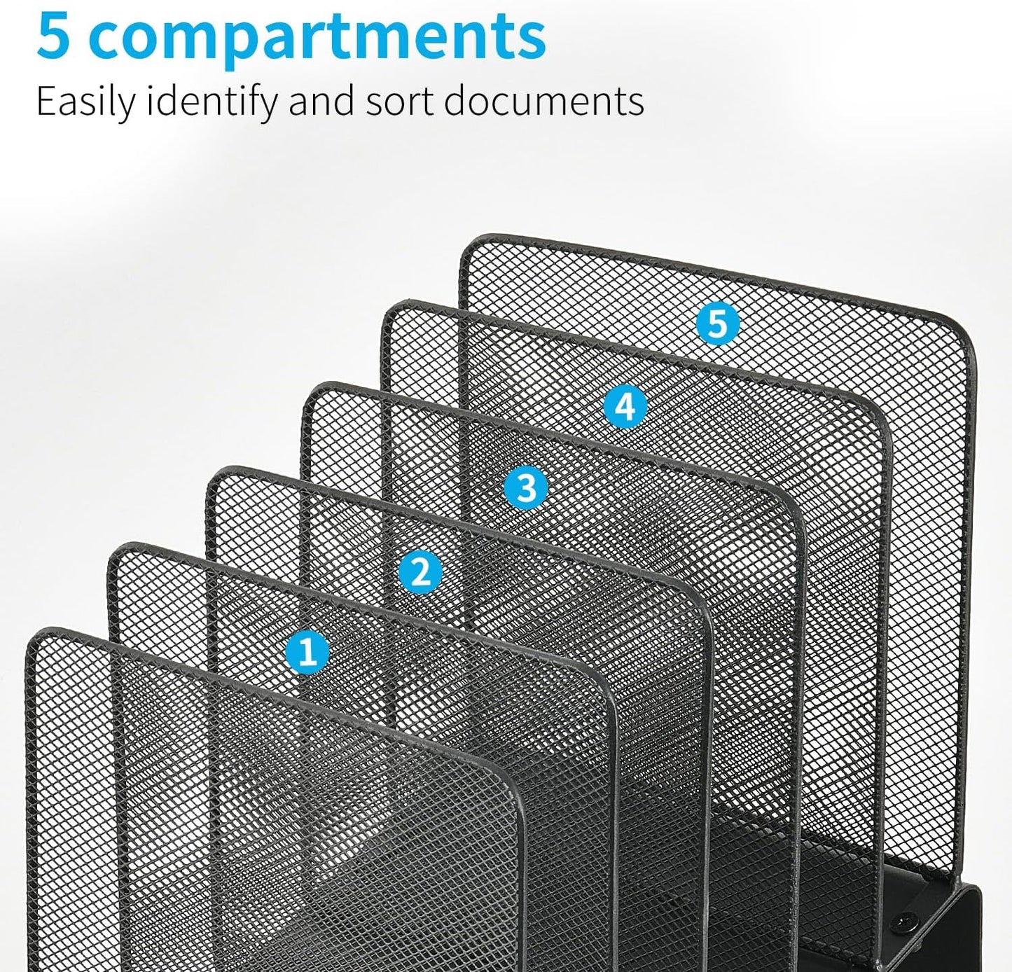 LEKETREE File Organizer for Desk, File Folder Organizer with 5-Section Vertical Rack, Suitable for Home Office Document