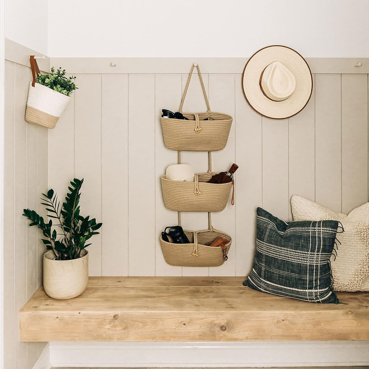 Hanging Wall Basket for Storage / Full Honey / 3-tier