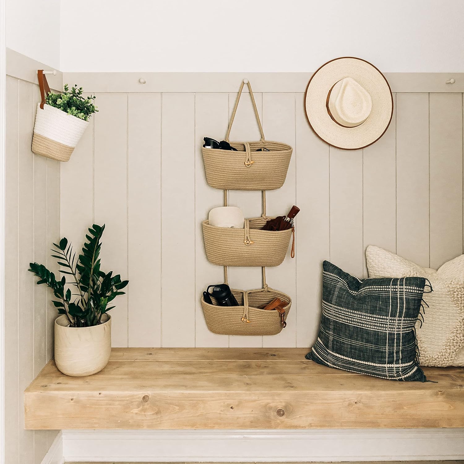 Hanging Wall Basket for Storage / Full Honey / 3-tier