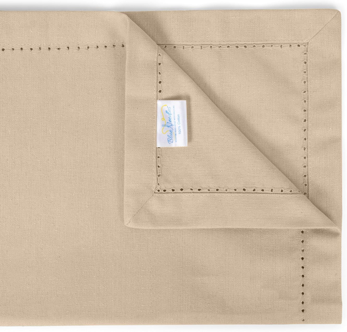 Blue Needles Set of 12 Hemstitch Linen Napkins 100% Cotton Beige Cloth Dinner Napkins 18x18 inches - Spring Summer