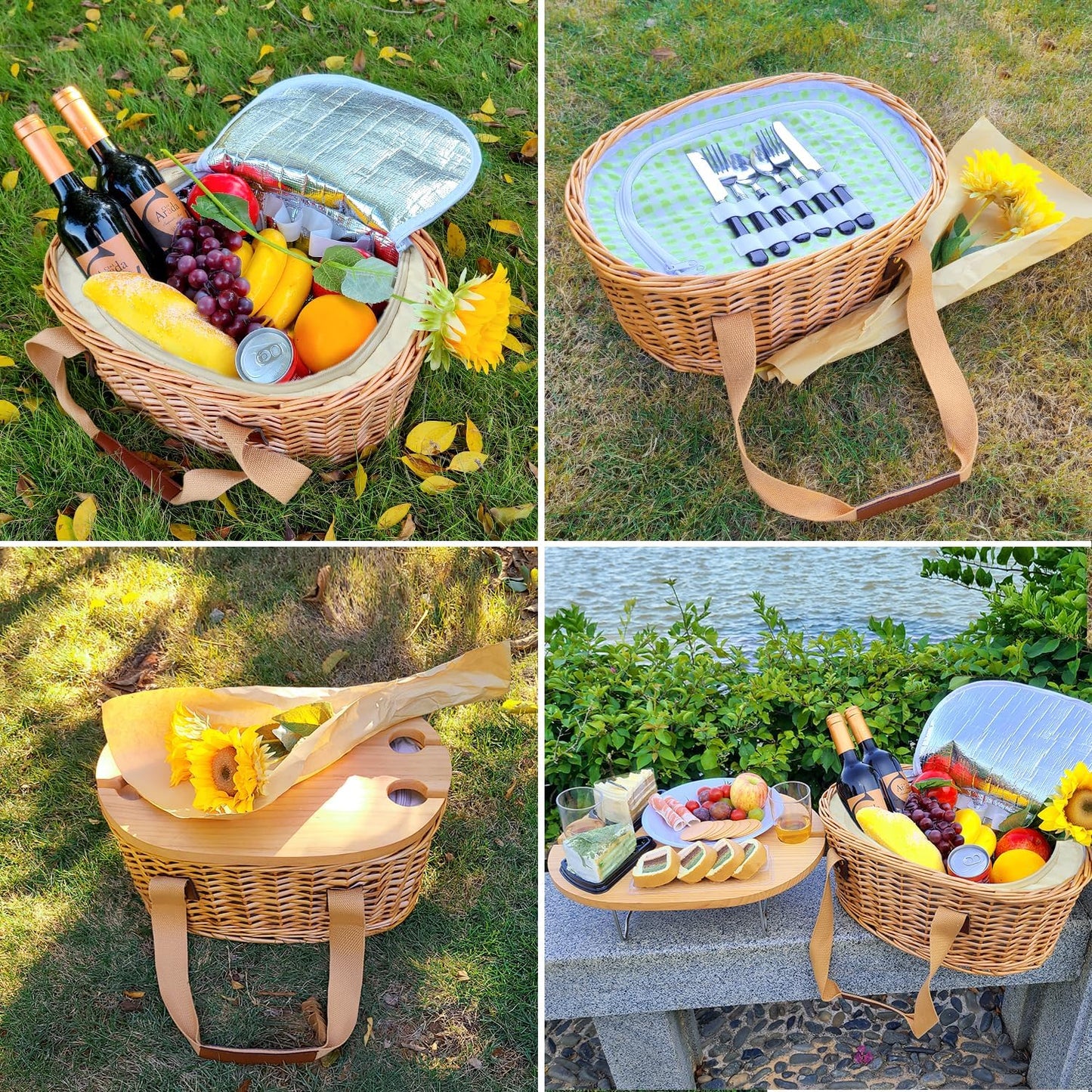 Wicker Picnic Basket Set for 2 / 2 Person / Green