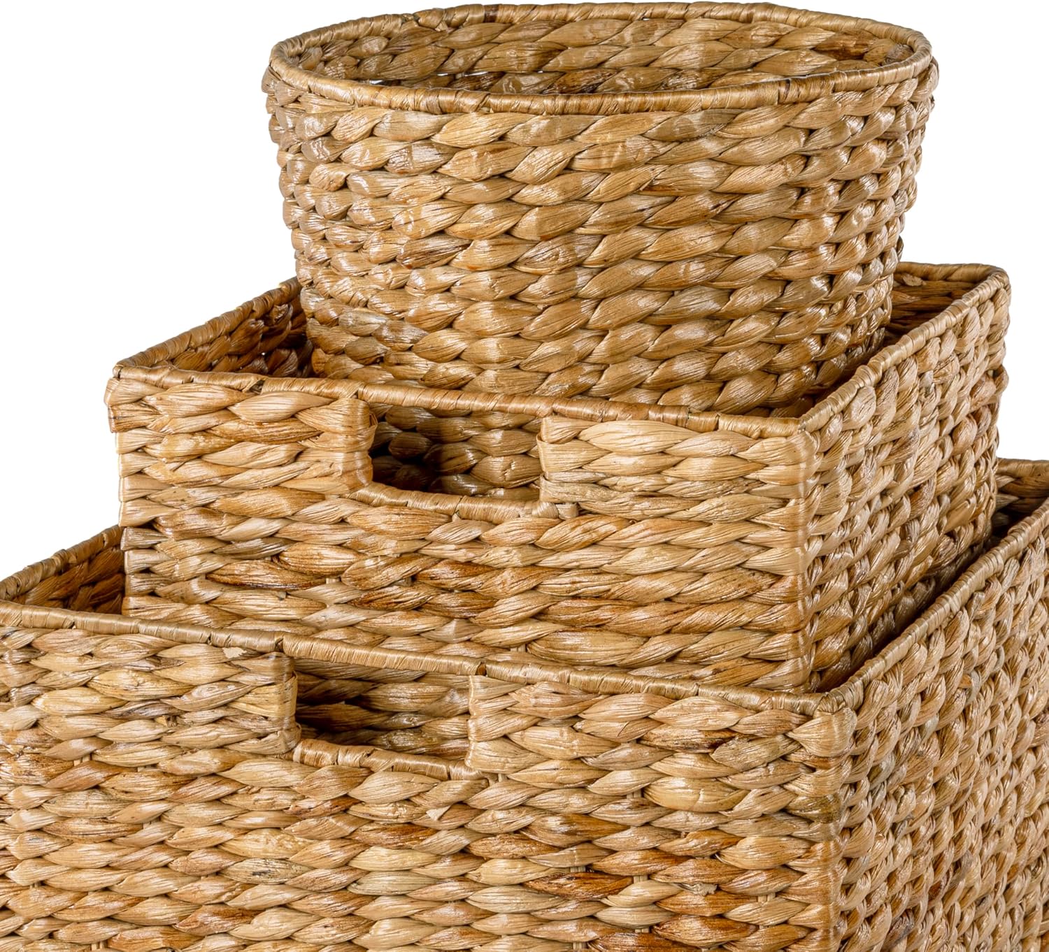 BSK1010A- Traditional Assorted Hand-Woven Hyacinth/Iron Wicker Storage Baskets / Natural / Set of 10
