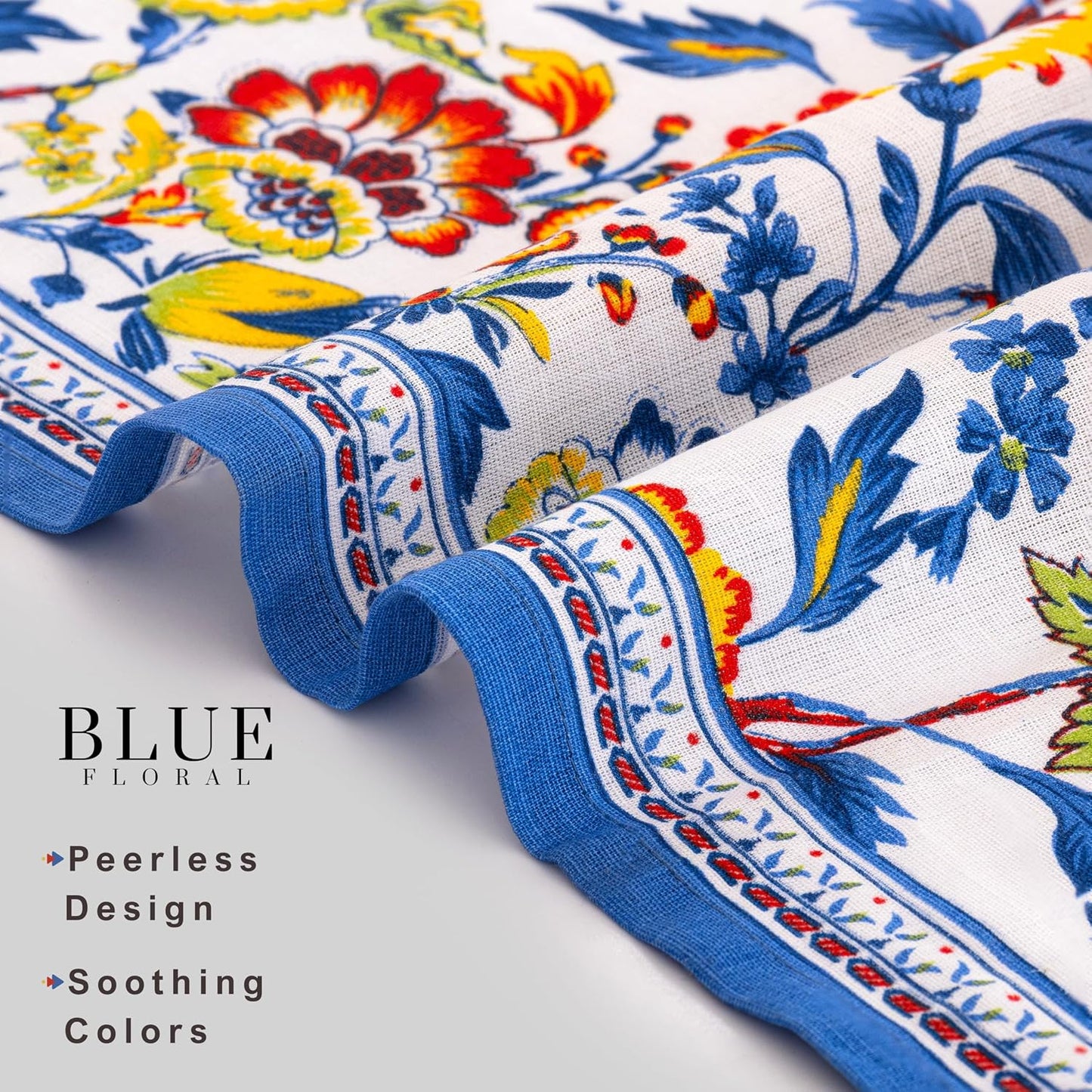 FINGERCRAFT Cloth Napkins Set of 12 Cotton Linen, 20x20 Inch, Blue Floral | Mitered corner, washable, soft, absorbent