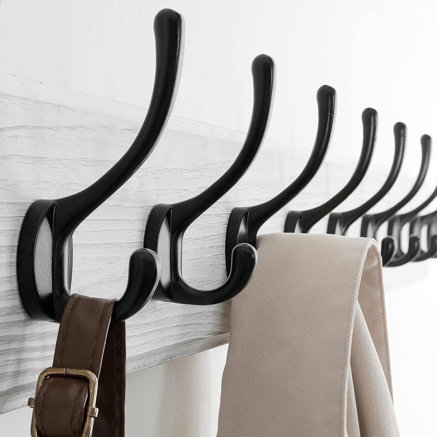 SKOLOO Rustic Wall Mounted Coat Rack, Case of 2, Pine Solid Wood Coat Hook Hanger - 10 Hooks for Hanging Clothes Robes
