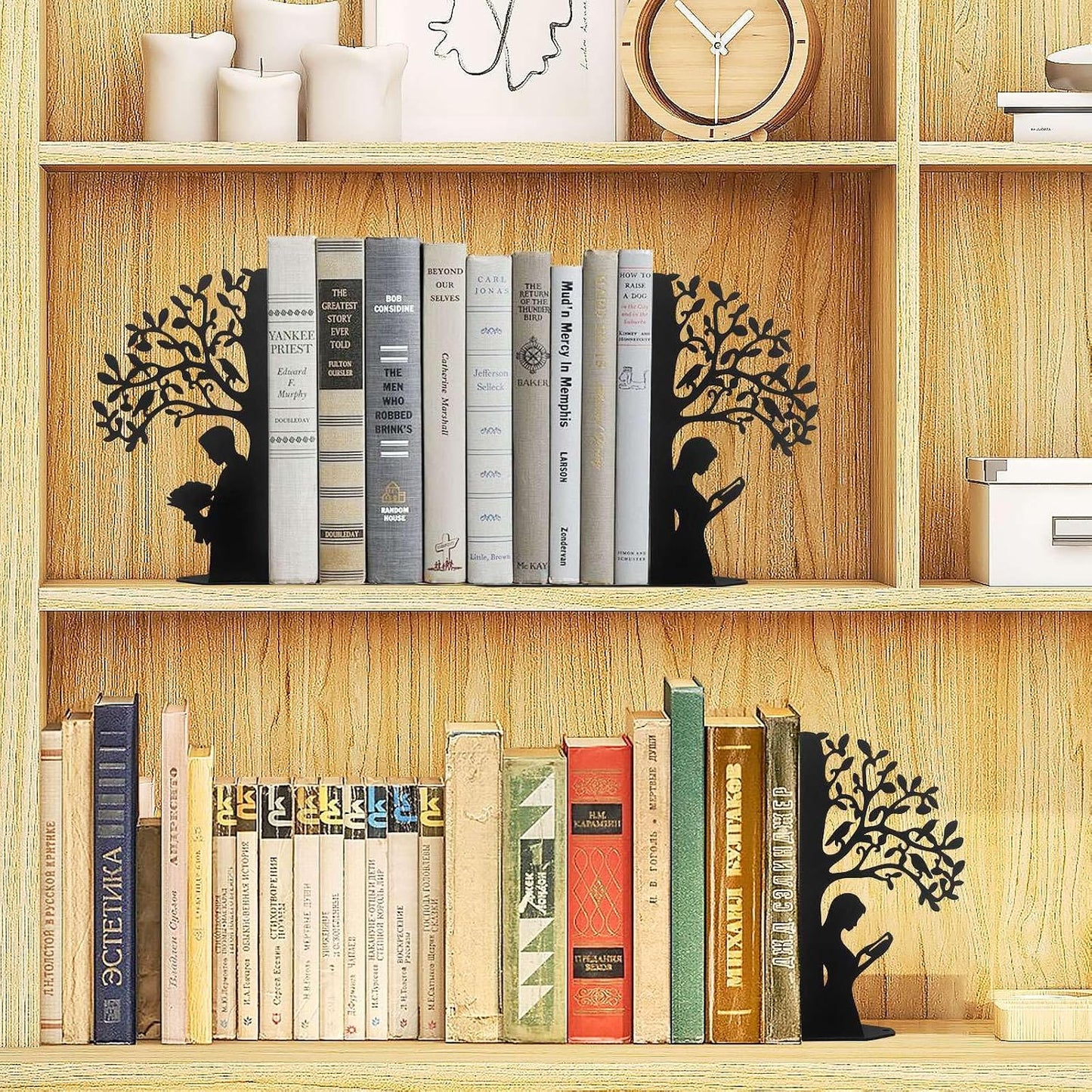 Black Metal Bookends for Heavy Books / Black Tree