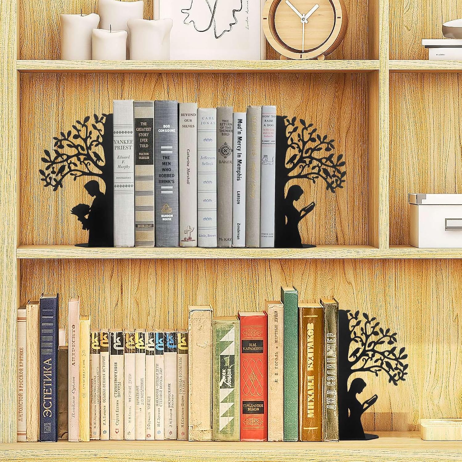 Black Metal Bookends for Heavy Books / Black Tree