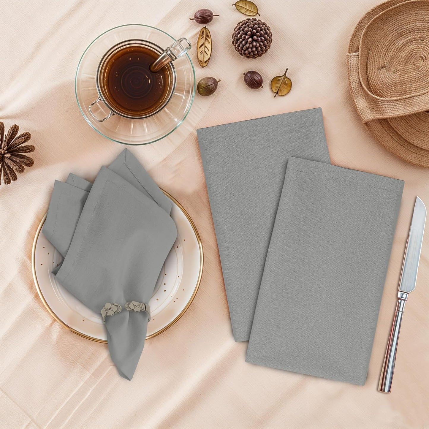 Ruvanti Cloth Napkins Set of 12, 100% Cotton 18”x18” - Wild Dove | Washable, Soft, Durable & Absorbent Everyday