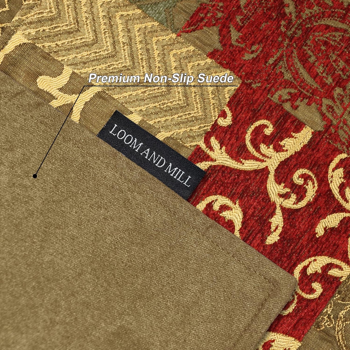 Loom and Mill Damask Patchwork Table Placemats Set of 4, Red Gold, 12x18in | Chenille Jacquard Fabric, Double Layer