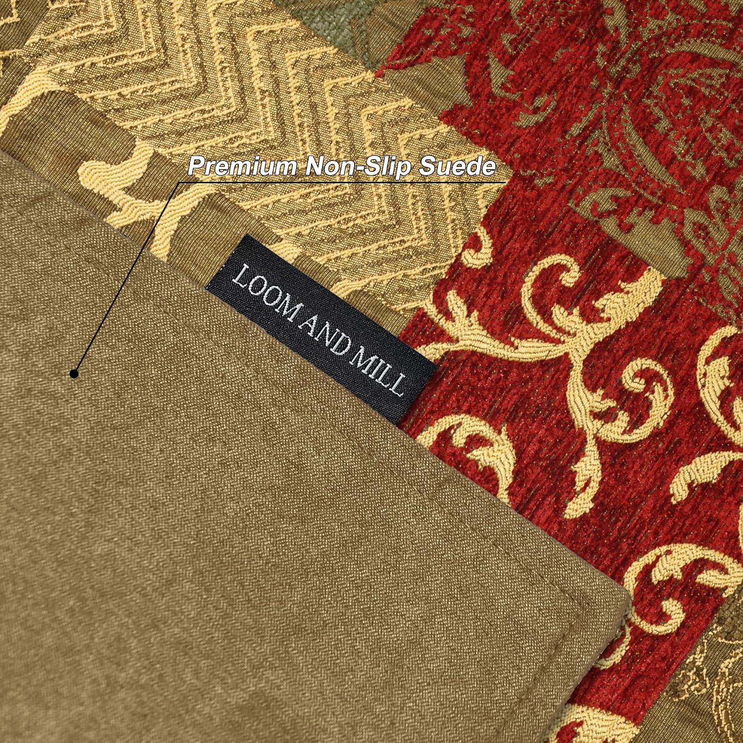 Loom and Mill Damask Patchwork Table Placemats Set of 4, Red Gold, 12x18in | Chenille Jacquard Fabric, Double Layer