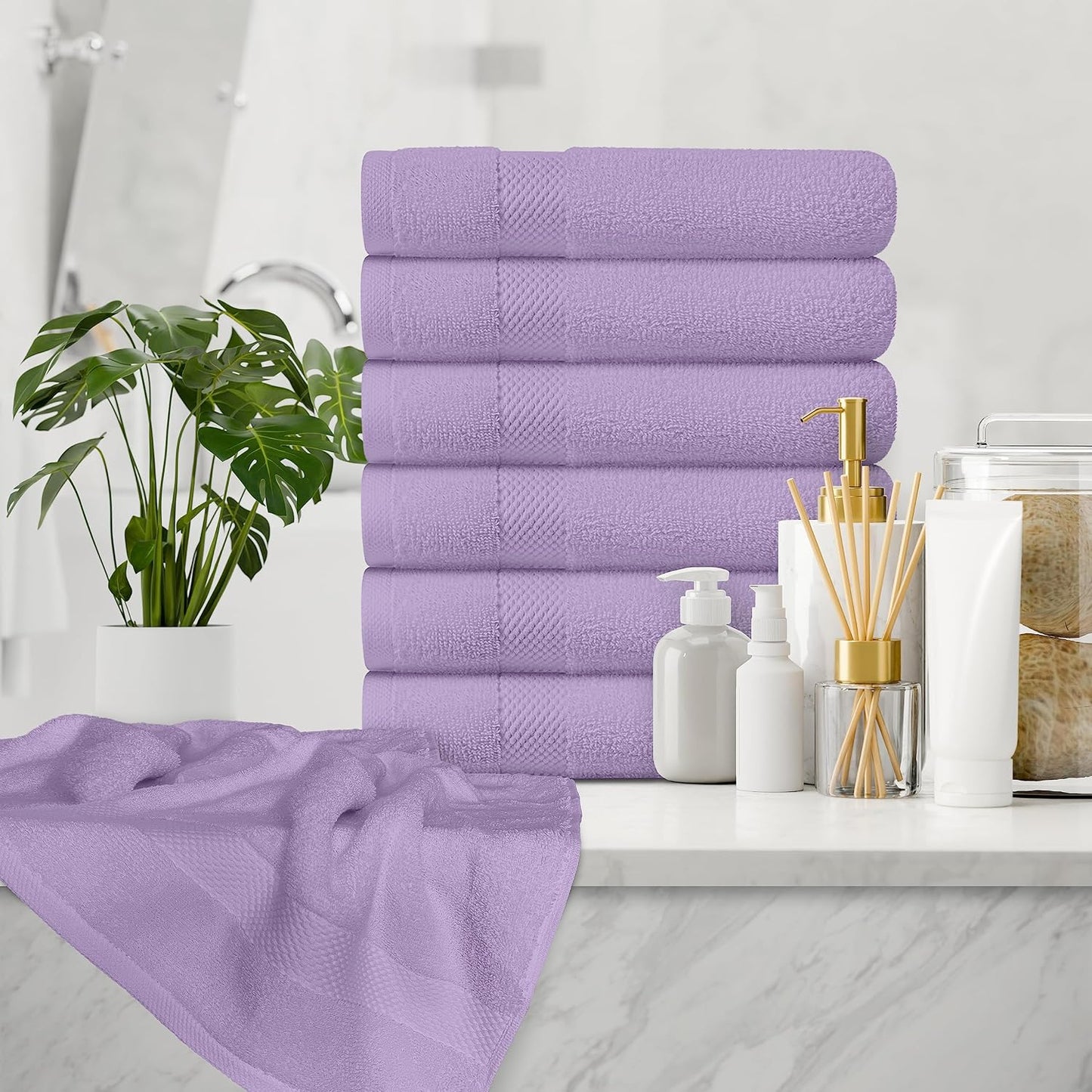 White Classic Luxury Lavender Hand Towels - Soft 100% Turkish Cotton | Highly Absorbent Hotel spa Bathroom Towel