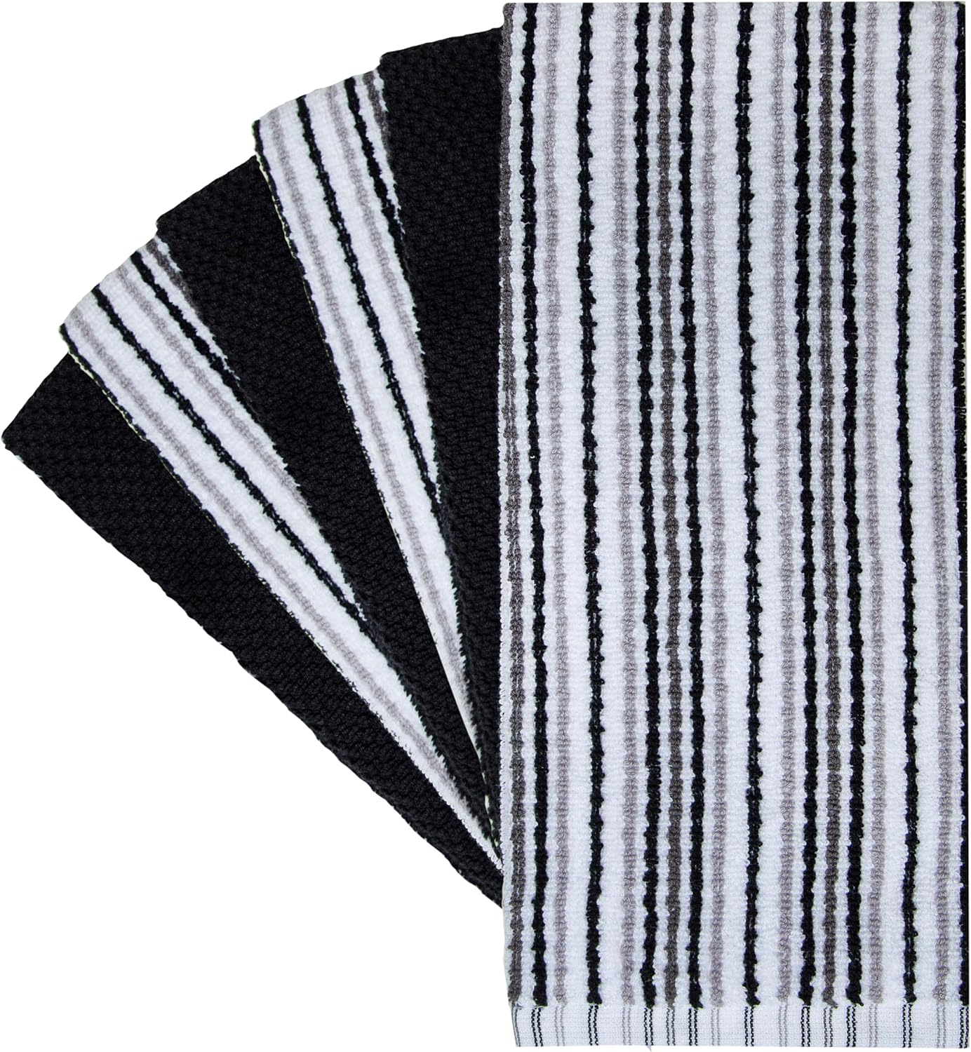 Bumble Kitchen Towels 6 Pack 100% Cotton 16"x26" - Black | 430 GSM Soft Kitchen Hand Towels with Hanging Loop, Highly