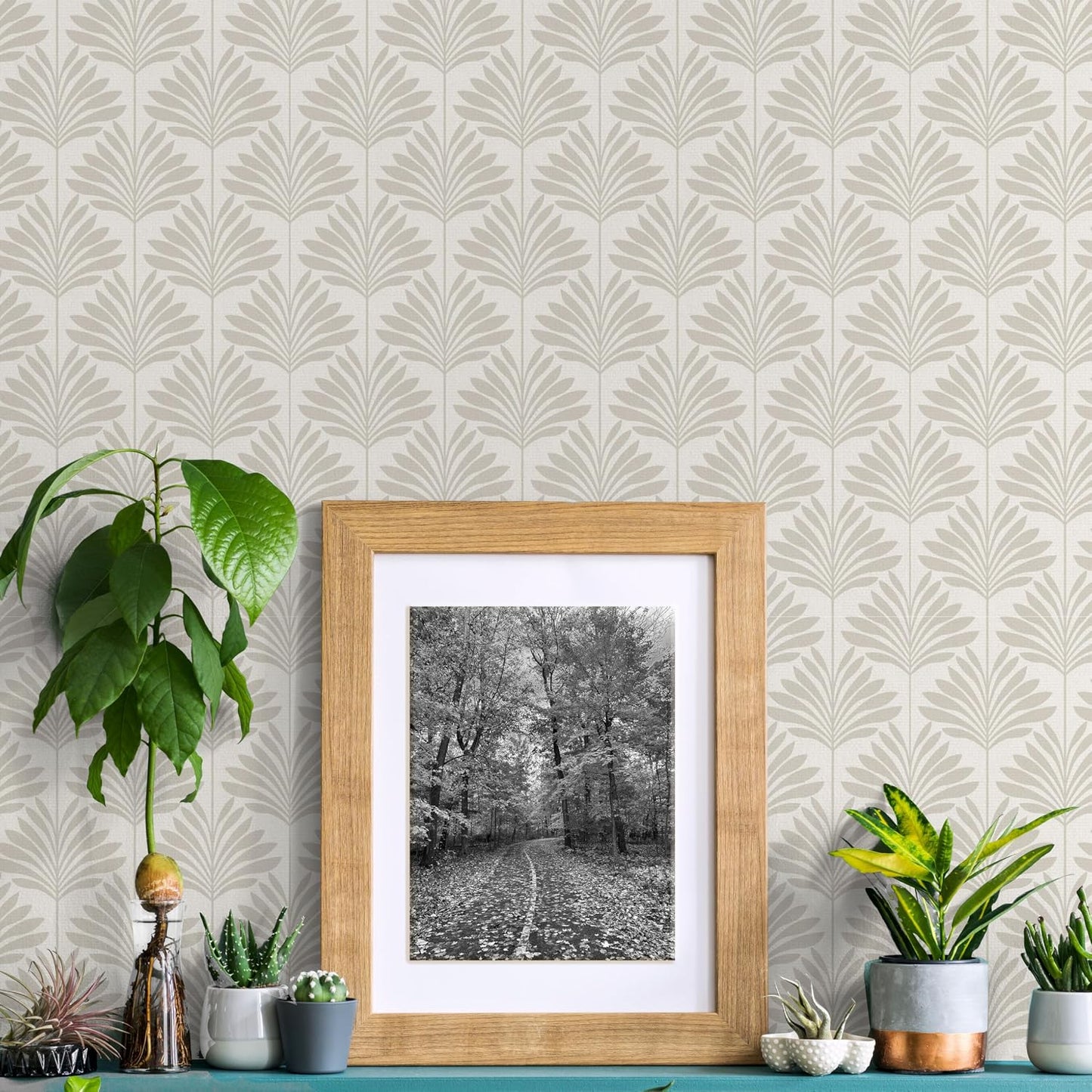Peel and Stick Wallpaper Eco-Friendly Sheets / Neutral Palm / 11 x 16 / Set of 12