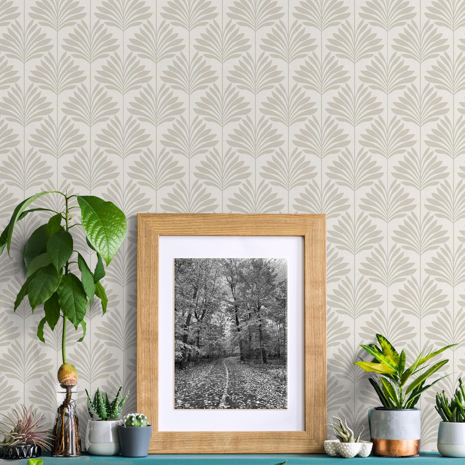Peel and Stick Wallpaper Eco-Friendly Sheets / Neutral Palm / 11 x 16 / Set of 12