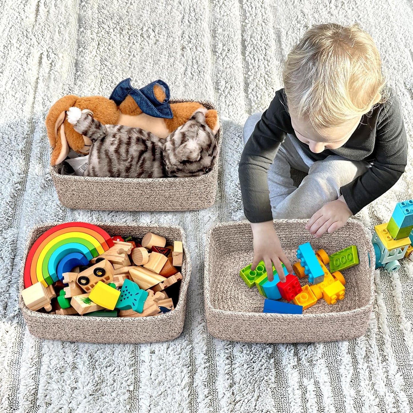 Storage Basket / Baskets for Gifts / White & Brown / Small / Set of 3