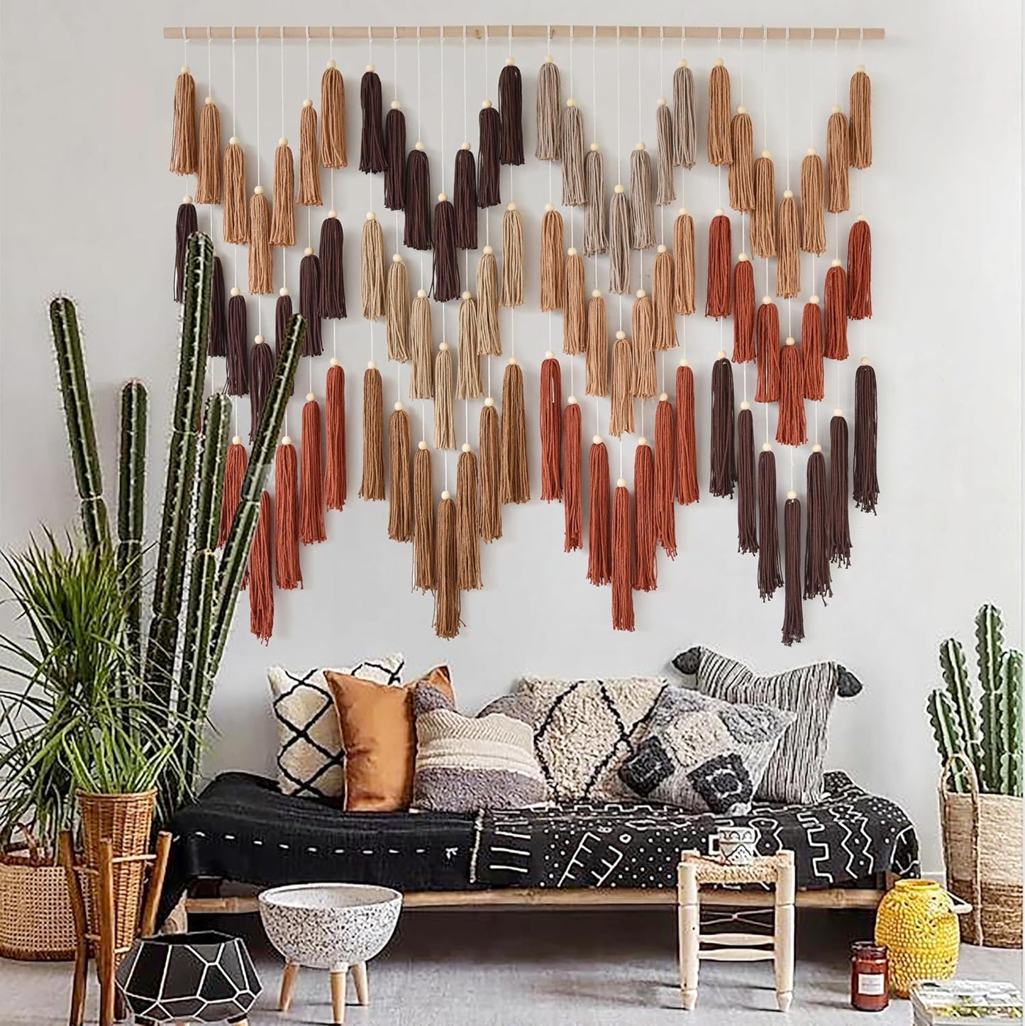 Macrame Wall Hanging Yarn Boho Wall Decor Wave Tassel Home Wall Aesthetic Living Rooms / Multi