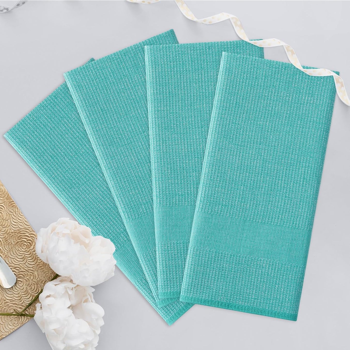 Homaxy 380 GSM Cotton Premium Kitchen Towels 6 Pack, 18"x 28", Teal | Flat and Terry Dish Towels, Highly Absorbent Tea